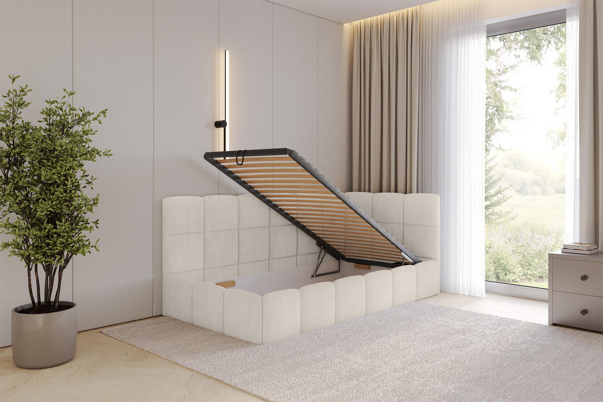 EINZELBETT Jugendbett mit Bettkasten Links, mit Matratze - LIVY 100x200 Beige - Beige, Holzwerkstoff/Textil (100/200cm) - ALTDECOR