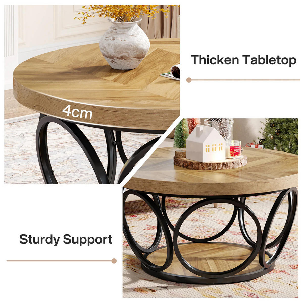 COUCHTISCH rund 80/80/42.5 cm 2 Ebenen Holz Stauraum modern - Hellbraun, Holz (80/80/42.5cm) - Kaket