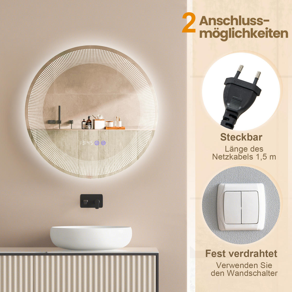 BADEZIMMERSPIEGEL Silber - Silberfarben, Glas (60/4/60cm) - COSTWAY