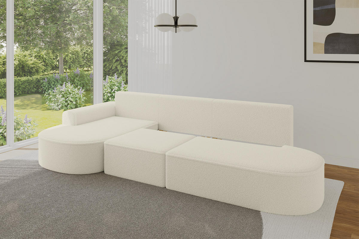 ECKSOFA mit Schlaffunktion Ottomane Links MARI L2-S 368X167X85 Beige Bouclé - Beige/Schwarz, Holzwerkstoff/Kunststoff (368/167cm) - ALTDECOR