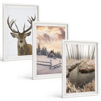 BILDER SET 3er Set - 40x60 cm Weißer Rahmen - Hirschhütte in Winterlandschaft - Weiß, Kunststoff (40/60cm) - TULUP
