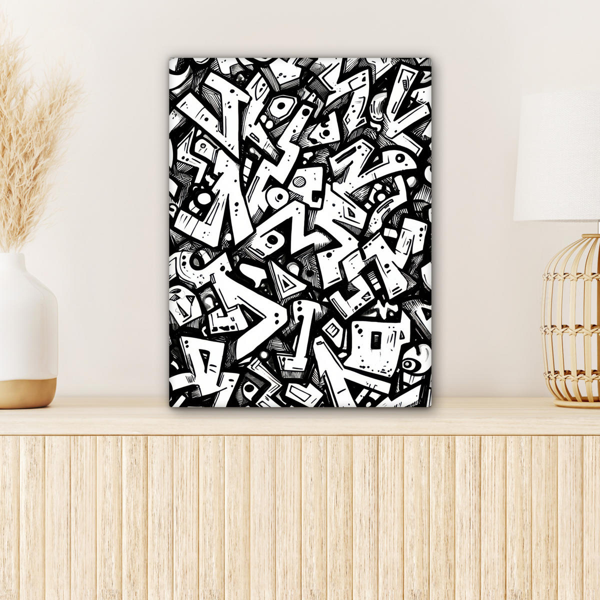LEINWANDBILD Formen - Buchstaben - Graffiti - Schwarz Room Decor 30x40 cm - Schwarz, Textil (30/40cm) - MuchoWow