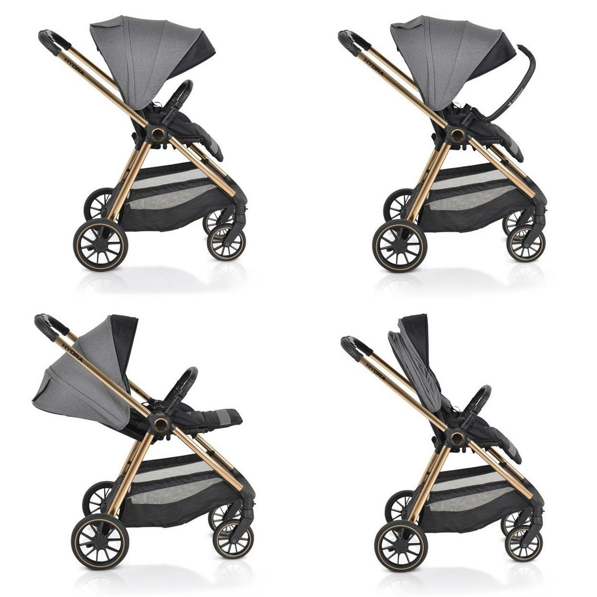 KINDERWAGEN 2 in 1 Hydra grau Babywanne Sportsitz Fußabdeckung Moskitonetz - Grau, Metall (80/63/105cm) - Cangaroo