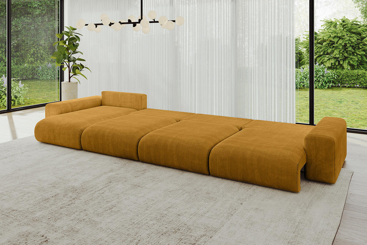 WOHNLANDSCHAFT mit Schlaffunktion ESKAR-U2-464x176x72cm Senfgelb - Sandfarben, Holzwerkstoff/Kunststoff (176/72/464cm) - ALTDECOR