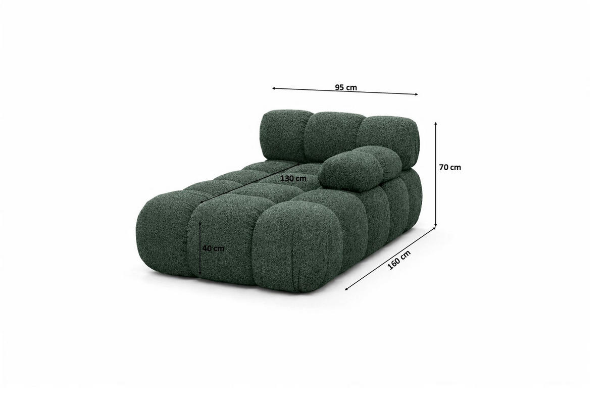 CHAISELONGUE Modular, Bouclé-Stoff Abriamo, Dunkelgrün, Rechts, Selia - Dunkelgrün/Olivgrün, Holz (95/70/160cm) - Kaiser Möbel
