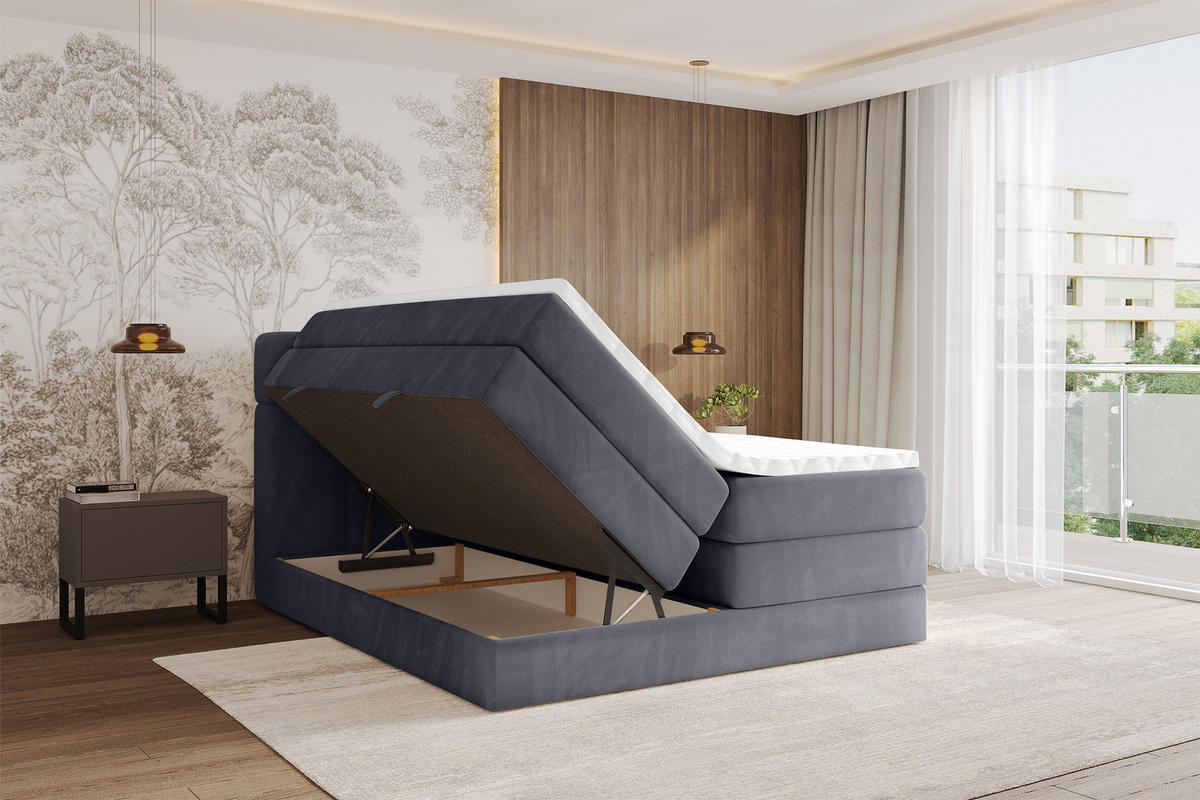 BOXBETT mit Matratze H3/H4 - FAMA KING - 160x200 cm Dunkelgrau Casablanca - Dunkelgrau, Holzwerkstoff (160/200cm) - ALTDECOR