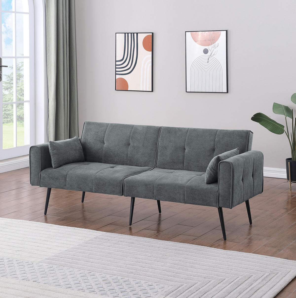 SCHLAFSOFA mit verstellbarer Rückenlehne Stoff Grau - Grau, Holzwerkstoff (175/71/71cm) - Meubliv