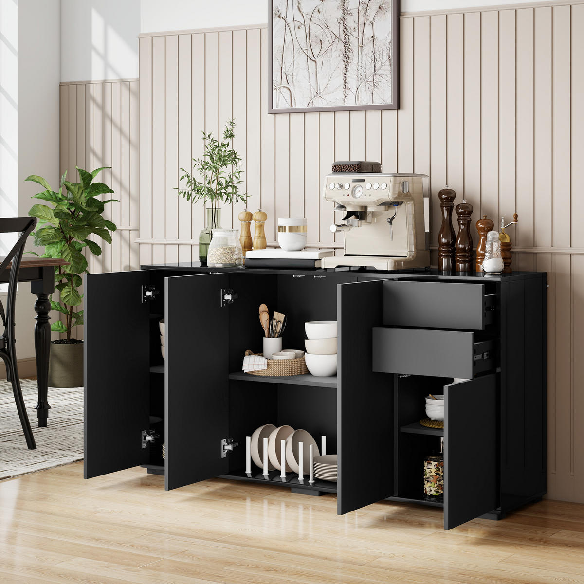 SIDEBOARD Schwarz 140/36/74 cm - Schwarz, Holzwerkstoff (36/74/140cm) - PANGIVO