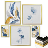 WANDBILDER 5er Set - 50x50 cm & 20x30 cm & 40x60 cm Goldrahmen - Aquarell-Pflanzenmotive - Goldfarben, Kunststoff (40/60cm) - ArtPrintCave