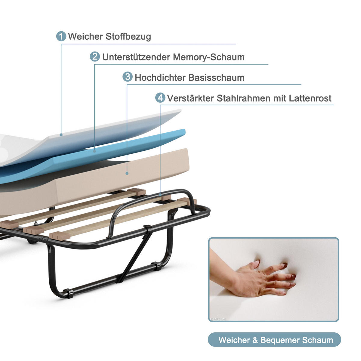 GASTEBETT Beige - Beige, Metall - COSTWAY