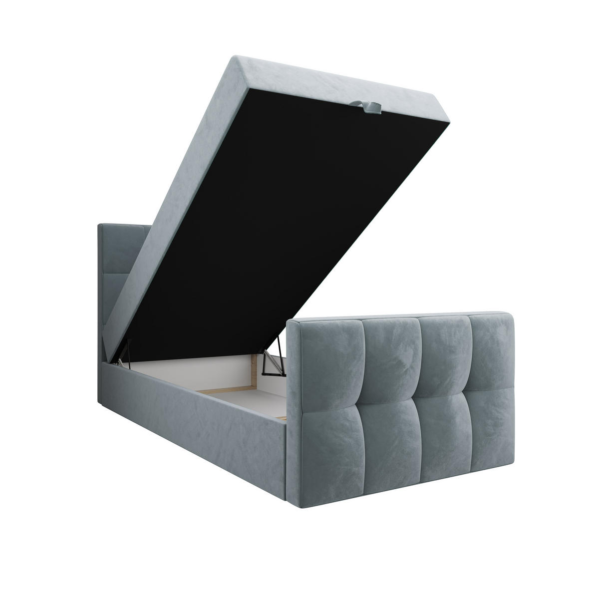 BOXBETT MANHATTAN mit Matratze H3, Bonell und Topper 120x200 Monolith 72 - Blau, Textil (120/200cm) - Bedante