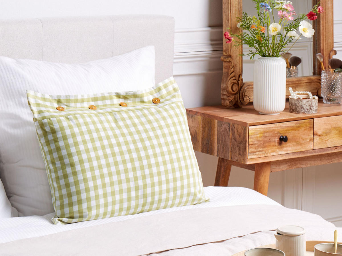 Dekokissen Olivgrün 40/60 cm Talya - Weiß/Braun, Textil (60/40cm) - Beliani