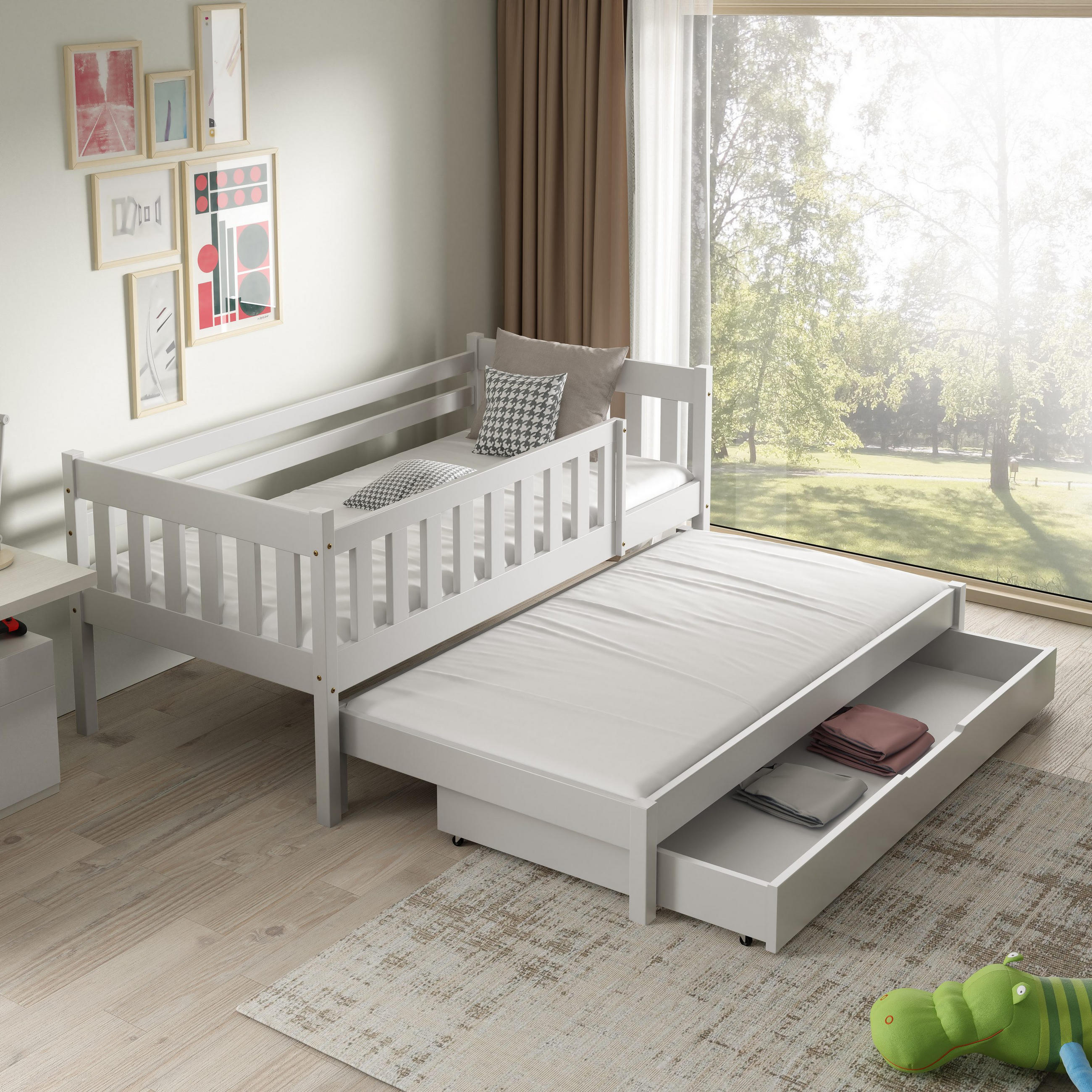 ETAGENBETT STELLA mit Bettkasten 80x160 cm Weiß - Weiß, Holz (80/160cm) - MASSENO