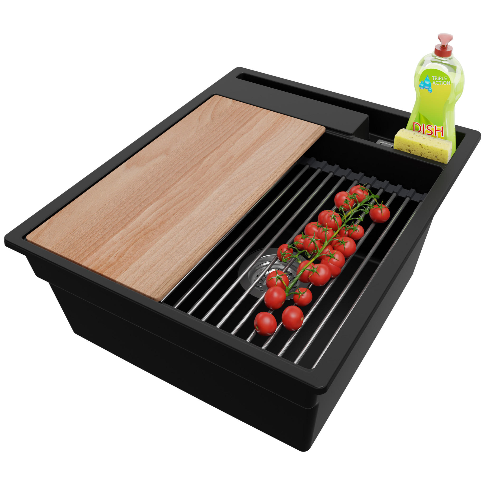 SPÜLBECKEN Oslo Pocket, 2-er set Schwarz 43/53 cm 1 Becken + Ablauf-Set + Küchenzubehörset ab 45er Unterschrank - Chromfarben/Beige, Kunststoff (43/20/53cm) - Primagran