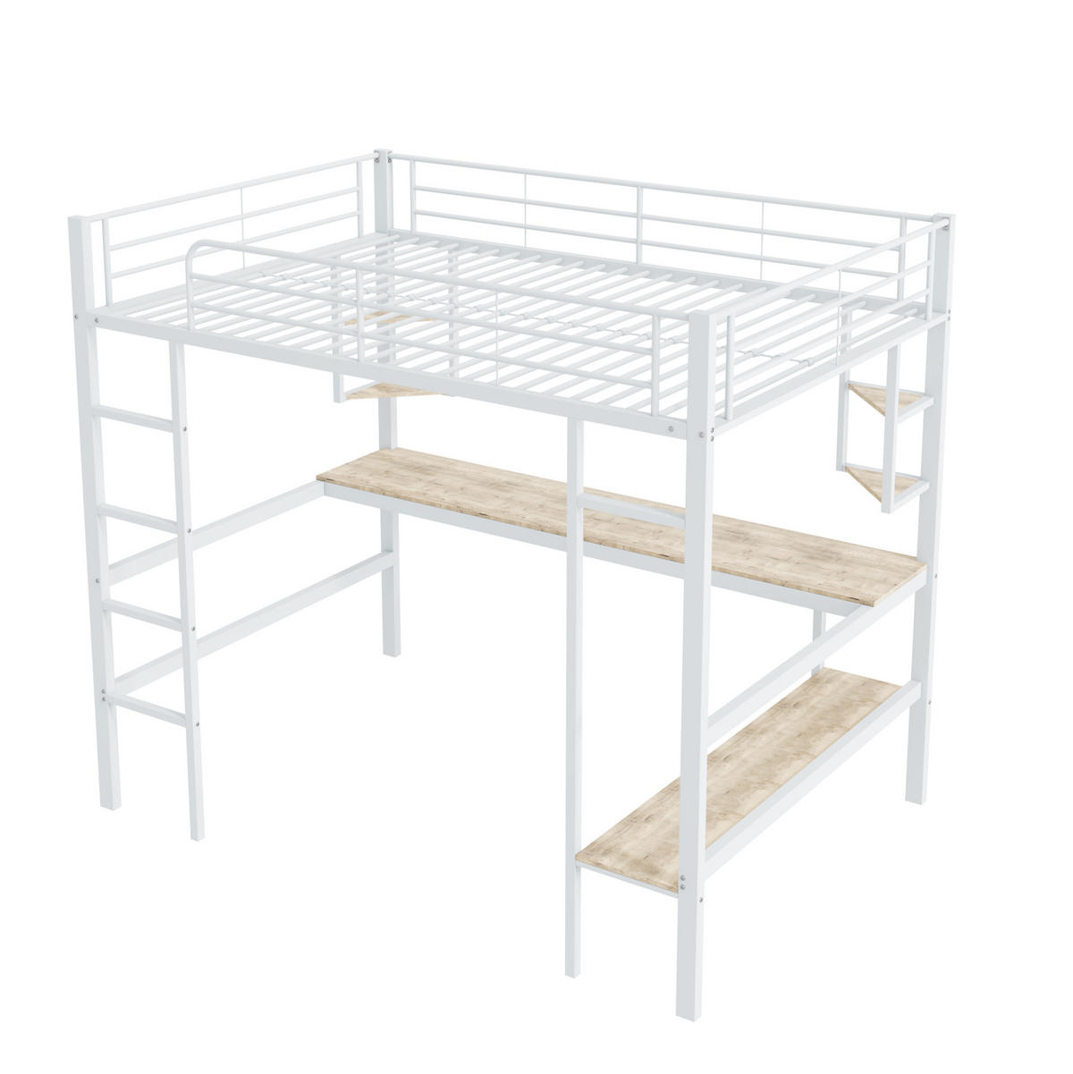HOCHBETT mit Schreibtisch 90/200 cm in Weiß – mit Regal und Rausfallschutz - Weiß, Metall (90/200cm) - BEAOK