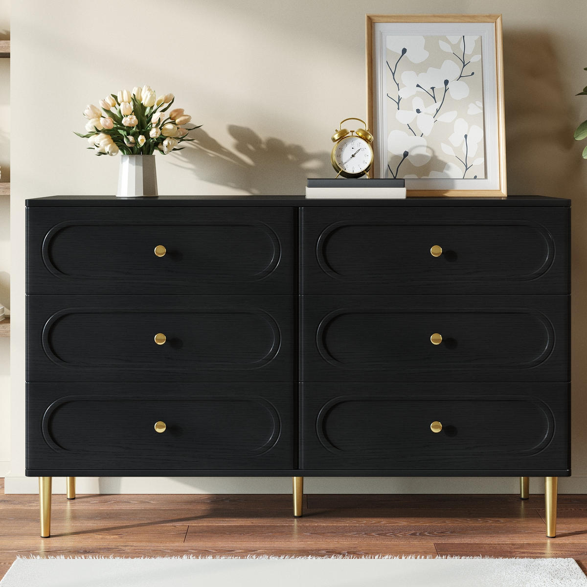 SIDEBOARD 120/40/75 cm schwarz aus MDF und Holzwerkstoff mit 6 Schubladen - Schwarz, Holzwerkstoff (120/75/40cm) - OKWISH