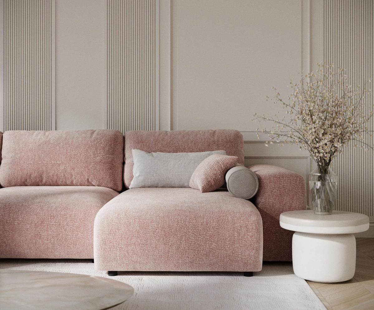 PANORAMASOFA Zanzibar Rosa Chenille - Schwarz/Rosa, Holz/Holzwerkstoff (325/79/144cm) - Maison de Reve