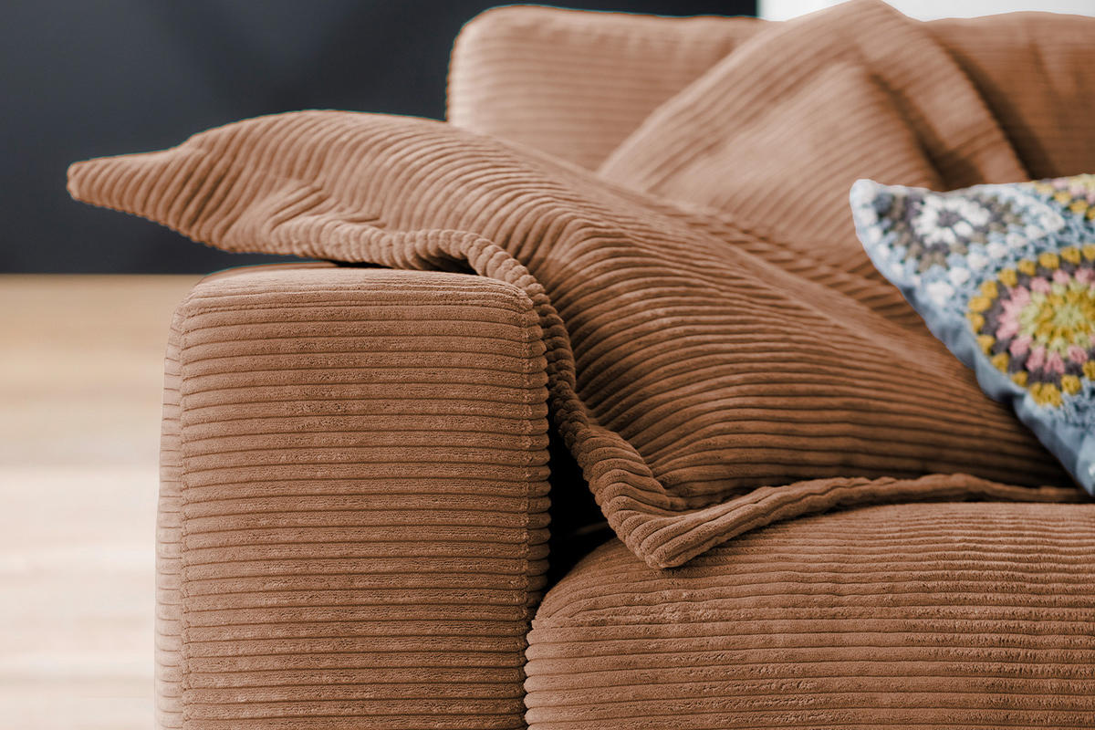 SOFA 3-SITZER MADELINE Braun Cord - Dunkelbraun/Schwarz, Textil (290/85/127cm) - KAWOLA