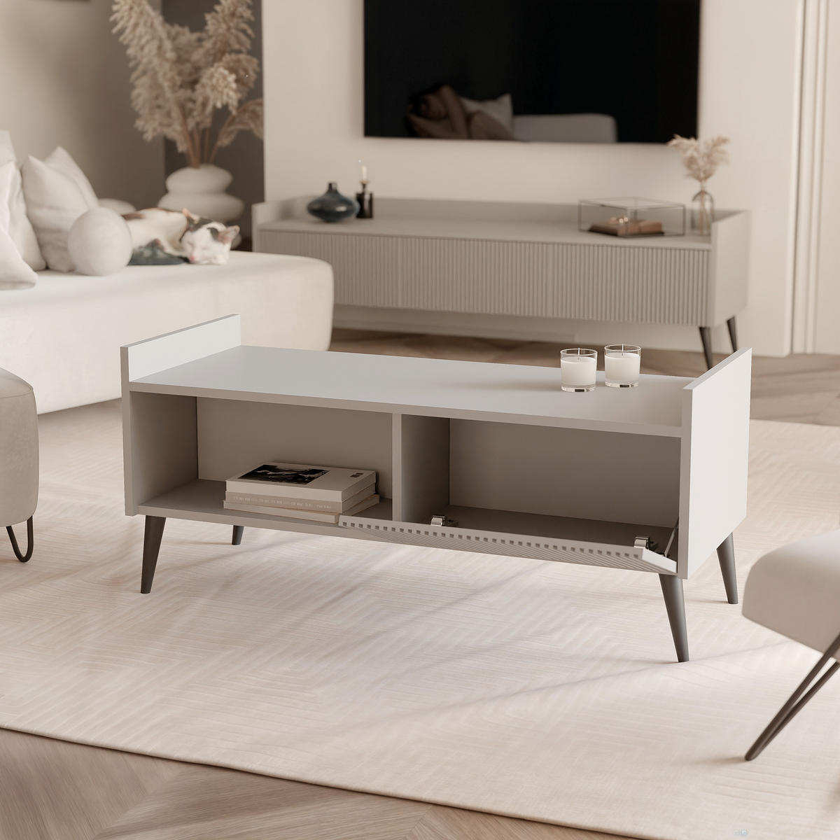 COUCHTISCH SCALA 100/60/45 cm Rechteckig, Kaschmir - Kaschmir/Schwarz, Holzwerkstoff/Metall (60/100/45cm) - Idohome