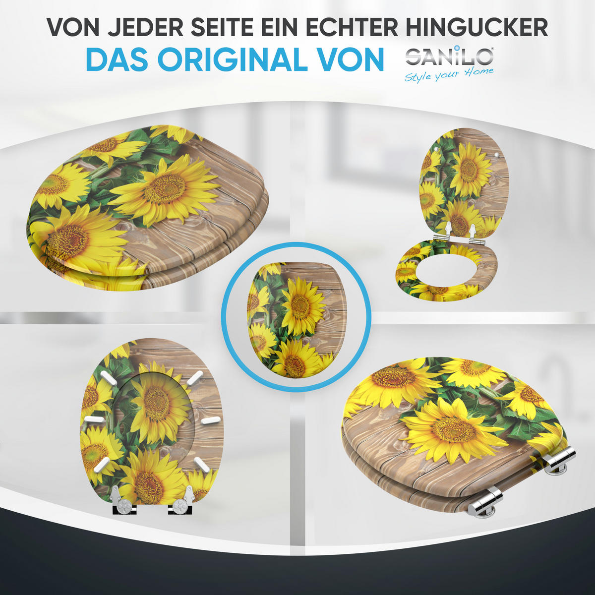 WC Sitz mit Absenkautomatik Sunflower - Gelb, Holzwerkstoff (38/6/47cm) - Sanilo