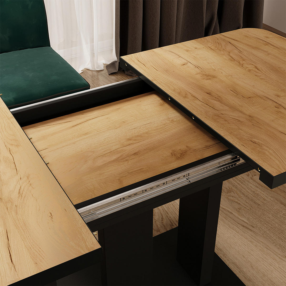 ROZKLÁDACÍ JÍDELNÍ STŮL Fenaro Černý/zlatý dub - barva dubu, kompozitní dřevo (80/120/77.3cm) - Vicco