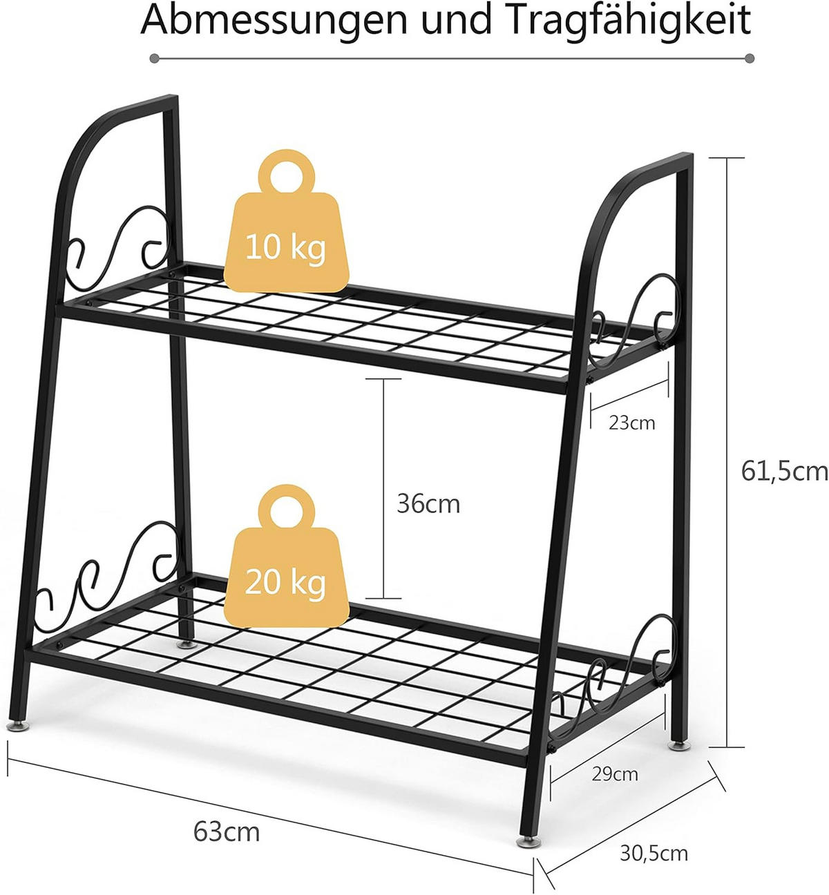 STOJAN NA RASTLINY Regál na rastliny 2-poschodový Čierny - čierna, kov (63/62/31cm) - COSTWAY