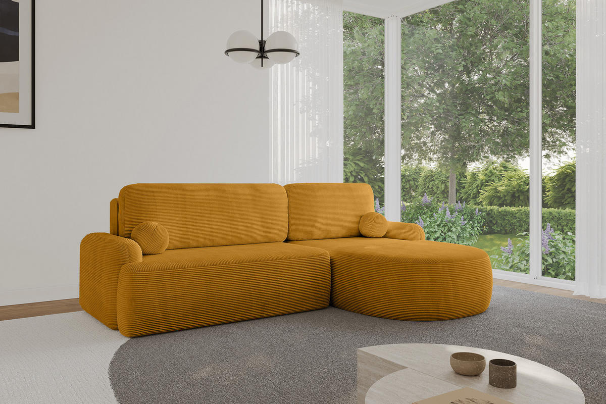 ECKSOFA mit Schlaffunktion und Bettkasten LIRA-L - 264x172x89 Senfgelb - Sandfarben, Holzwerkstoff/Textil (172/264cm) - ALTDECOR