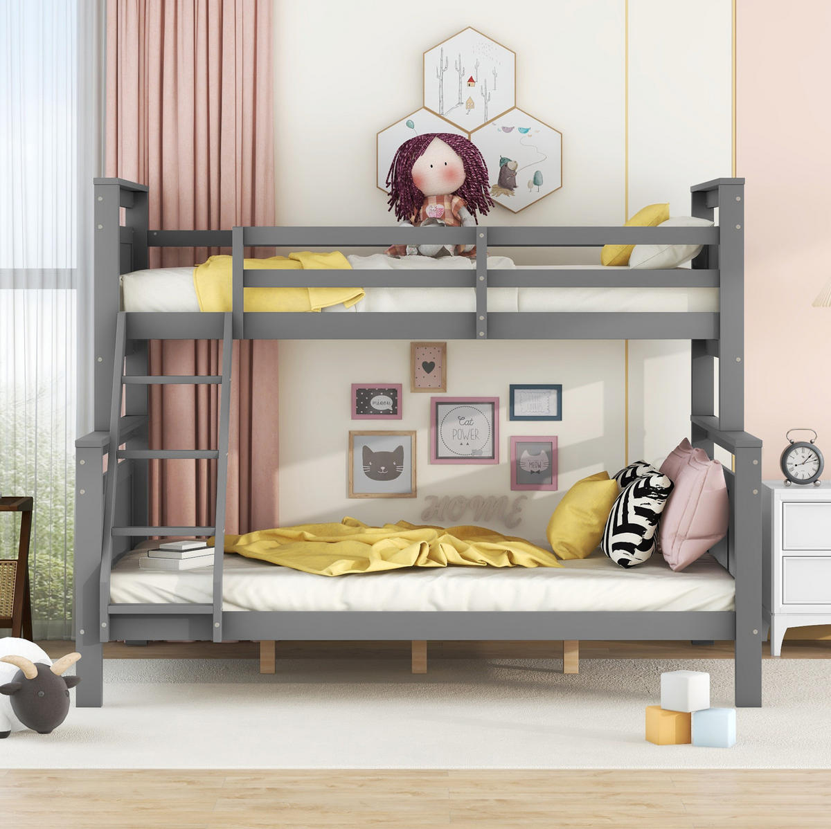 ETAGENBETT aus Kiefernholz und MDF 90/140x200 cm Grau, teilbar in 2 Einzelbetten - Grau, Holzwerkstoff (140/200cm) - IVMEU