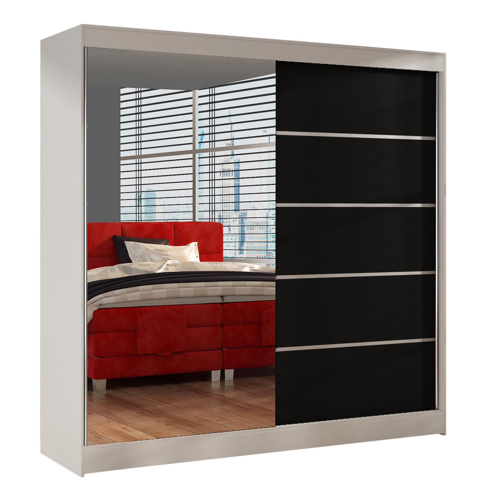 Sofnet Schwebetürenschrank Weiß, Schwarz 200x215x58 cm