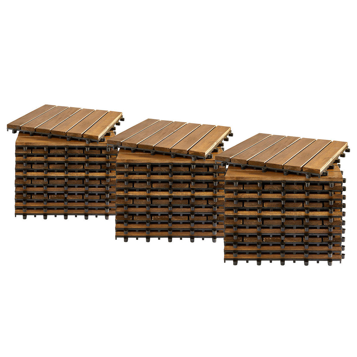 TERRASSENFLIESE - Akazie massiv - 10er-Set - Akaziefarben, Holz/Kunststoff (30/30/2.4cm) - home24