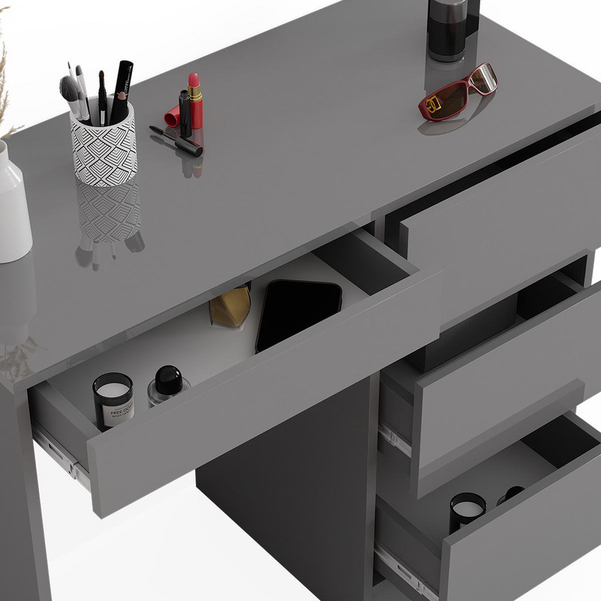 SCHREIBTISCH Sherry Grau 90 cm mit 4 Schubladen - Grau, Holzwerkstoff (40/90/75cm) - Vicco
