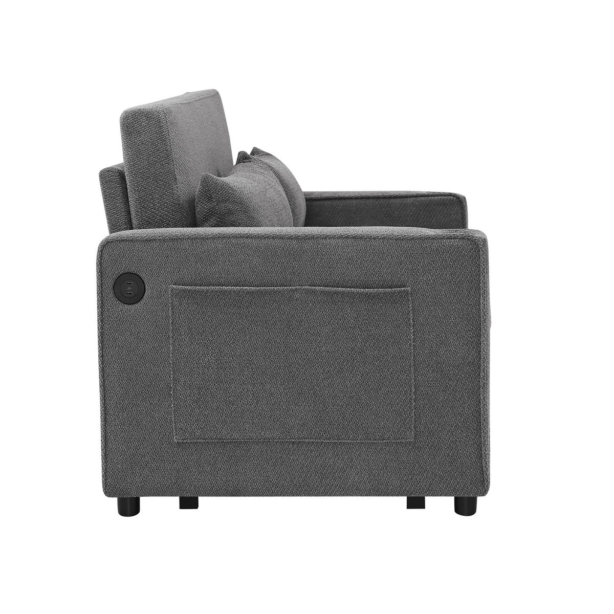 SCHLAFSOFA 134/82/73 cm Dunkelgrau mit USB Charging und Aufbewahrungstasche - Dunkelgrau, Textil (134/73/195cm) - Oxeza