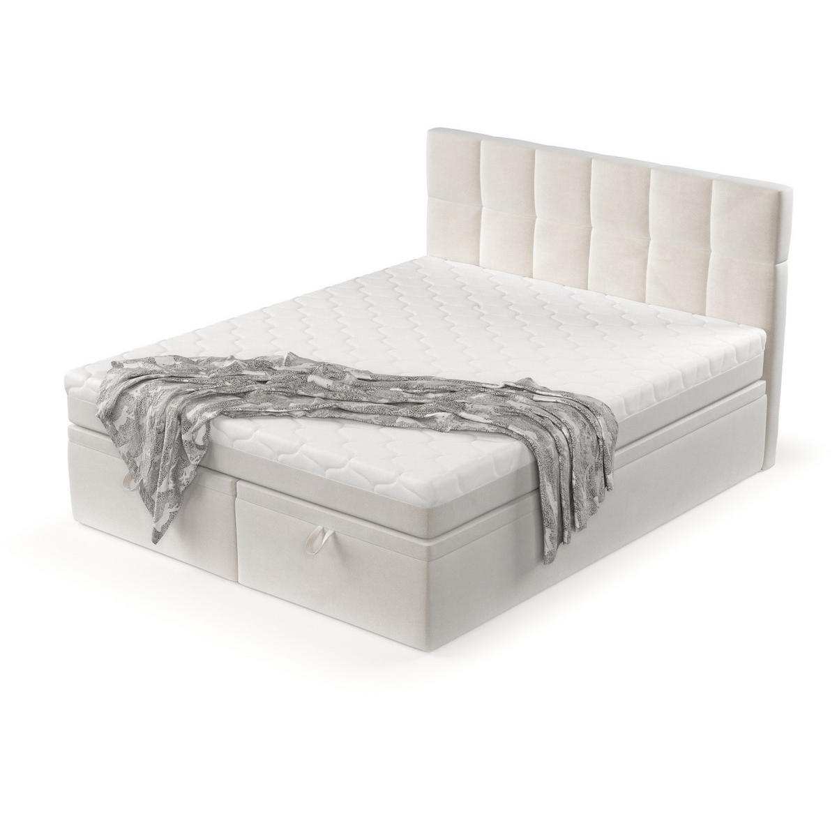 BOXBETT Elano 200/200 cm Creme im Paros Stoff - Creme/Schwarz, Holz/Holzwerkstoff (200/200cm) - AltaBeds