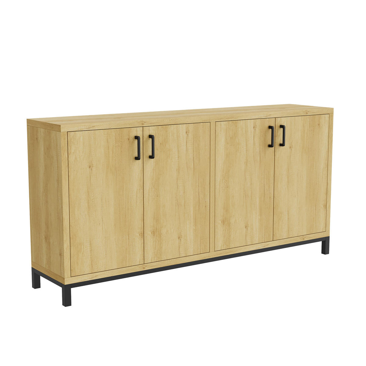 SIDEBOARD 160x35x80 cm Holzoptik 4 Türen Metallfüße - Naturfarben, Holz (160/80/35cm) - LEBENLANG