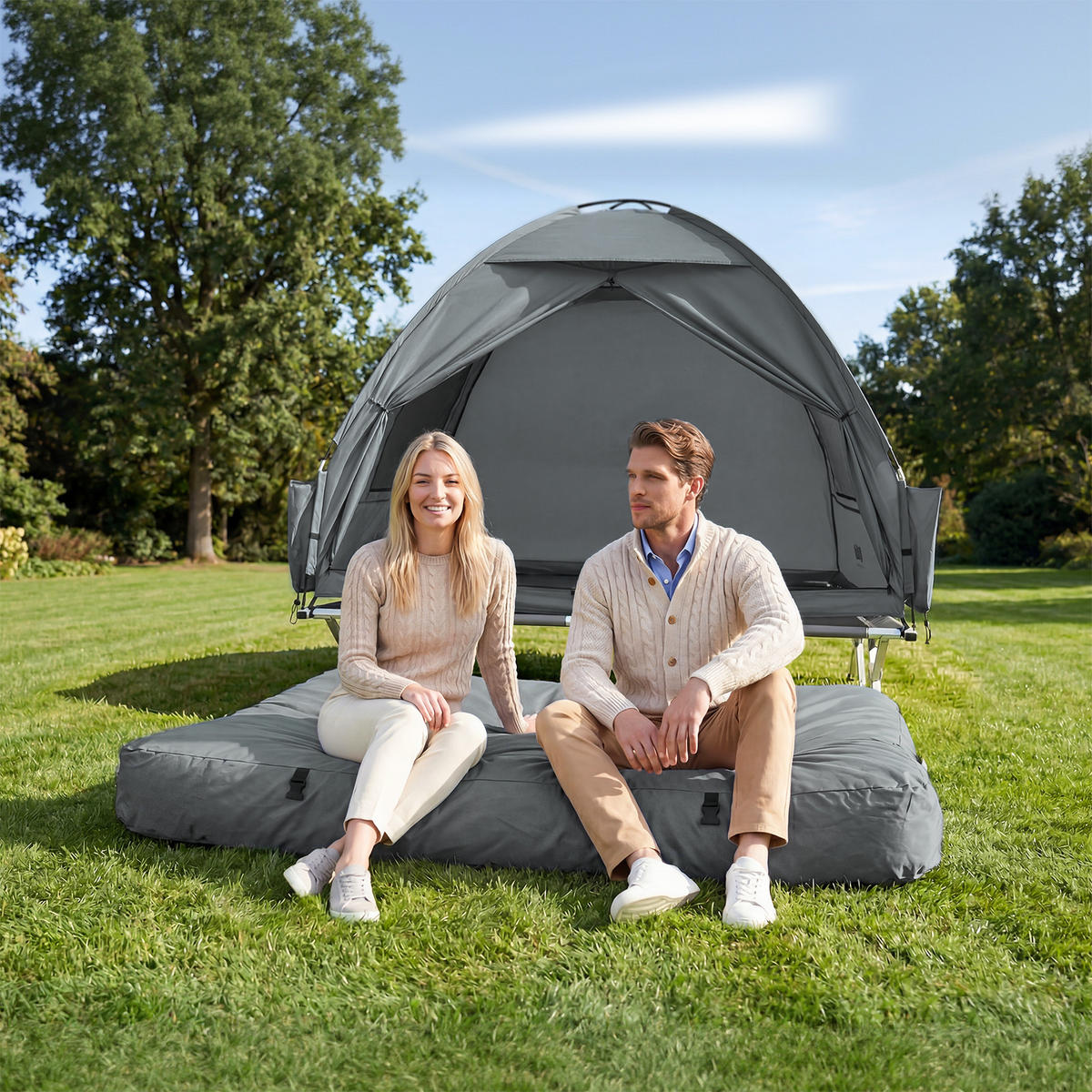 LUFTBETT mit integrierten Kissen OGS32-II-L-HG-P01 - Ahornfarben, Fell (137/191cm) - SoBuy