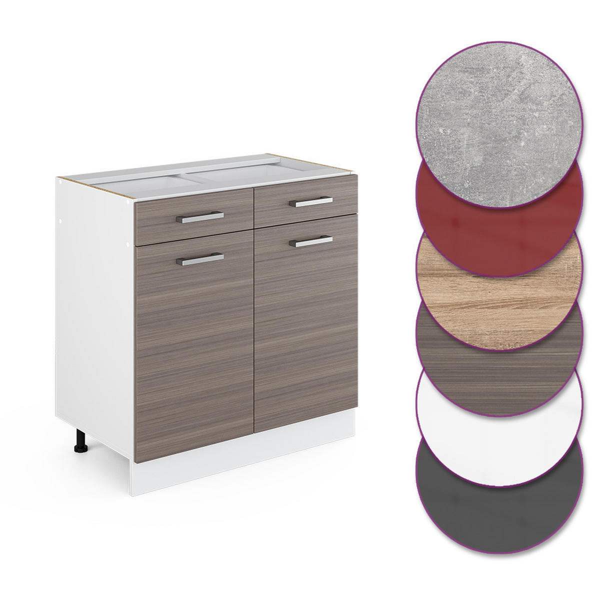 KÜCHENUNTERSCHRANK R-Line Edelgrau 80 cm ohne Arbeitsplatte - Weiß/Braun, Holzwerkstoff (80/81.6/46cm) - Vicco