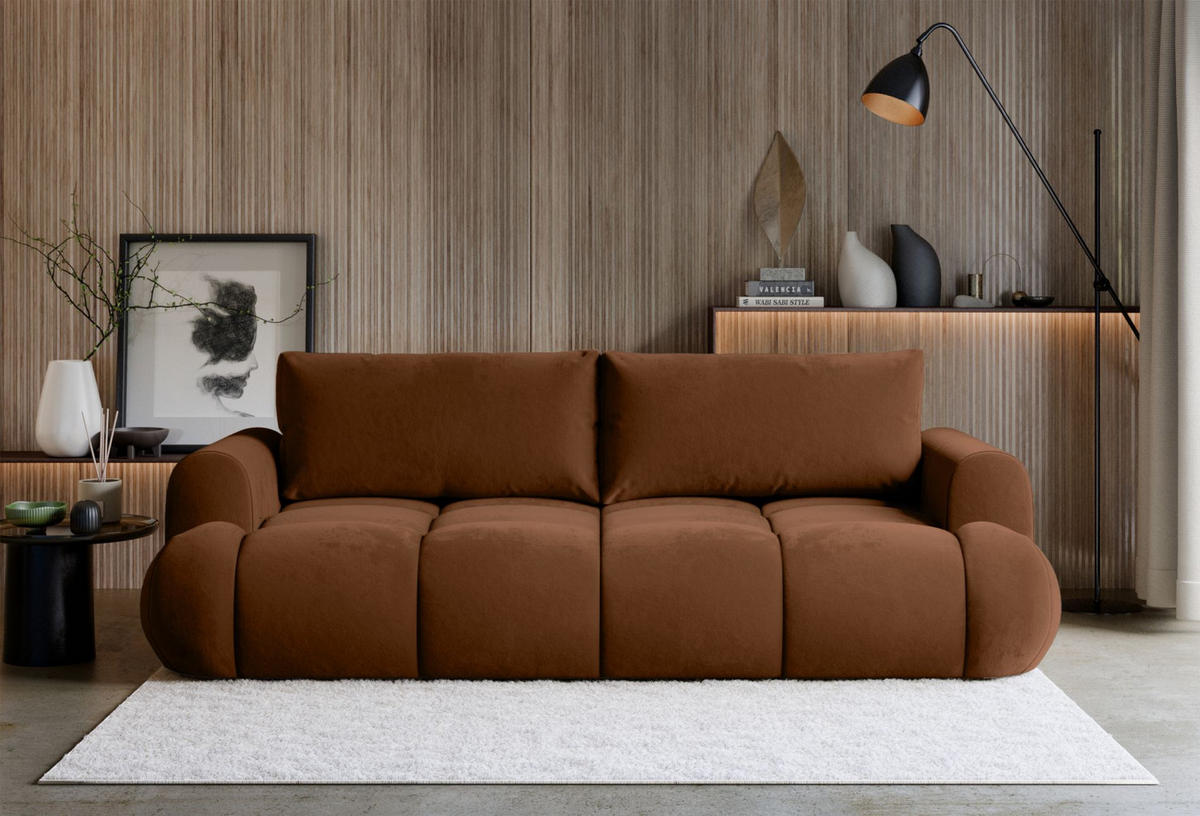 3-SITZER SOFA Ombo Doce Kupfer wasserabweisender Samt - Schwarz/Kupferfarben, Kunststoff/Textil (250/92/110cm) - Selsey
