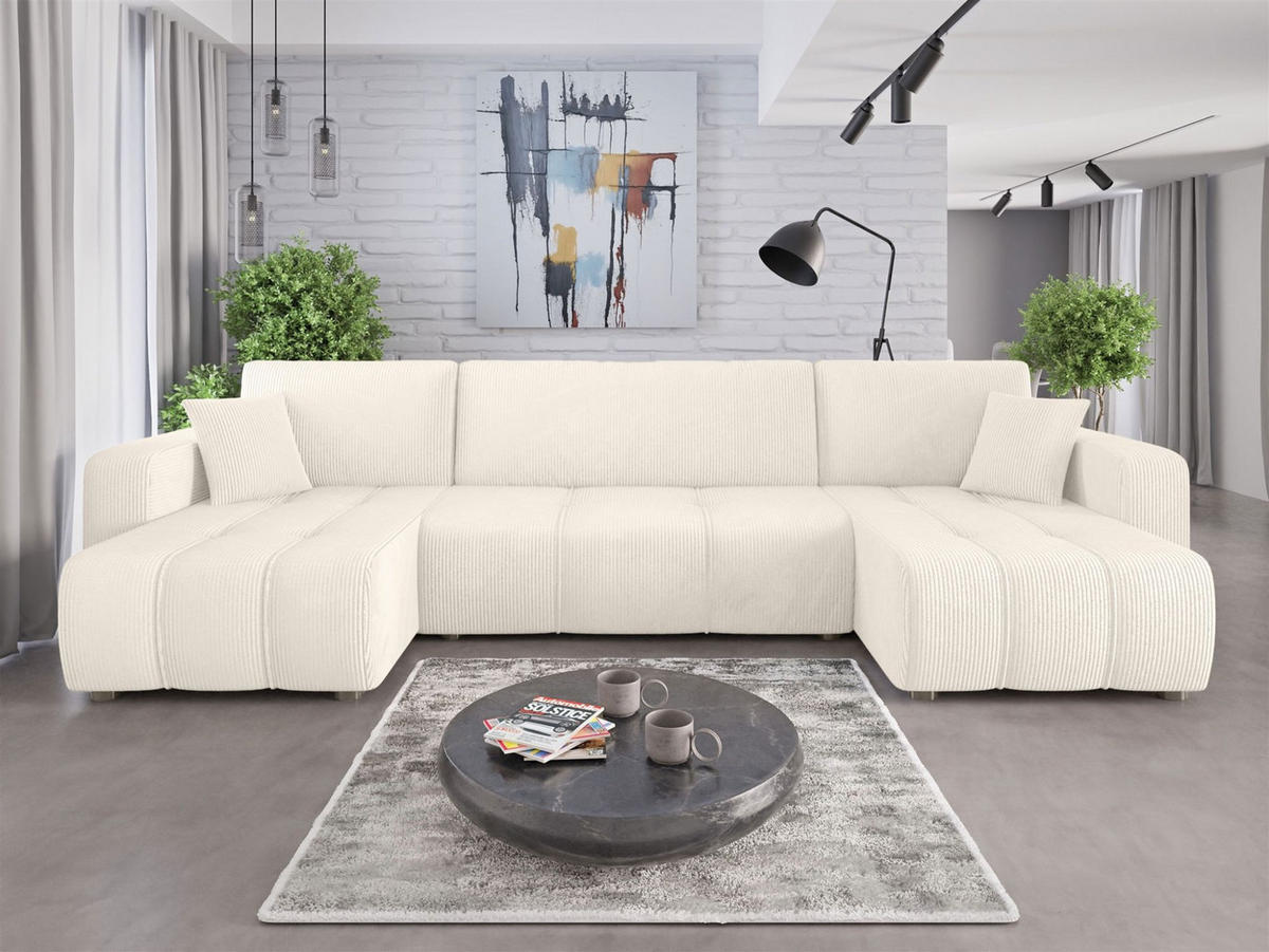 WOHNLANDSCHAFT Dagny - Creme, Holzwerkstoff/Textil (317/85/146cm) - Fun Möbel