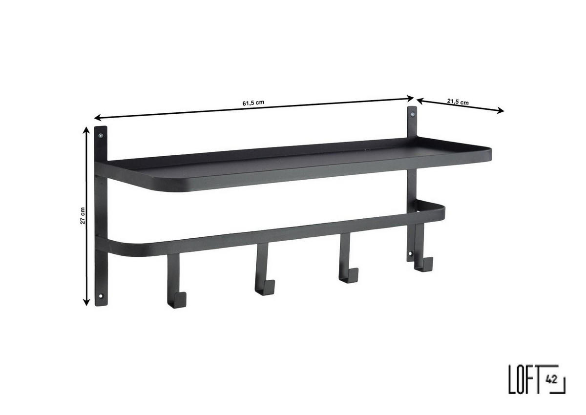 LOFT42 Shelf Kleiderständer mit 4 Haken und Hutablage - Metall - Mattschwarz - Schwarz, Metall (22/62/27cm) - LOFT42