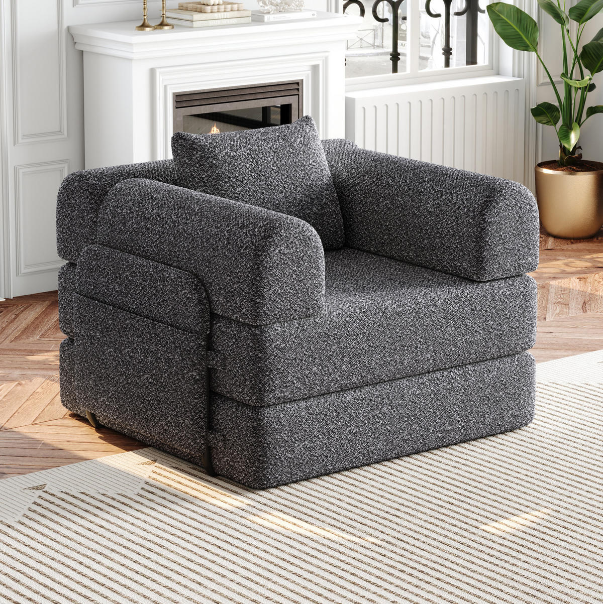 SCHLAFSOFA aus Chenille Grau mit Armlehnen-Ablagefach, Stahlrahmen und rutschfester Unterlage - Grau, Textil (94/49.5/181.6cm) - Modfu