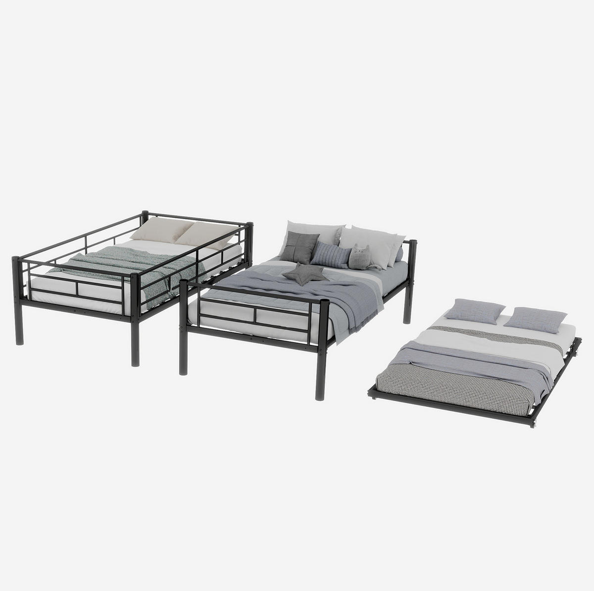 ETAGENBETT 90/180 cm schwarz aus Eisen teilbar mit Leiter - Schwarz, Metall (90/200cm) - OKWISH