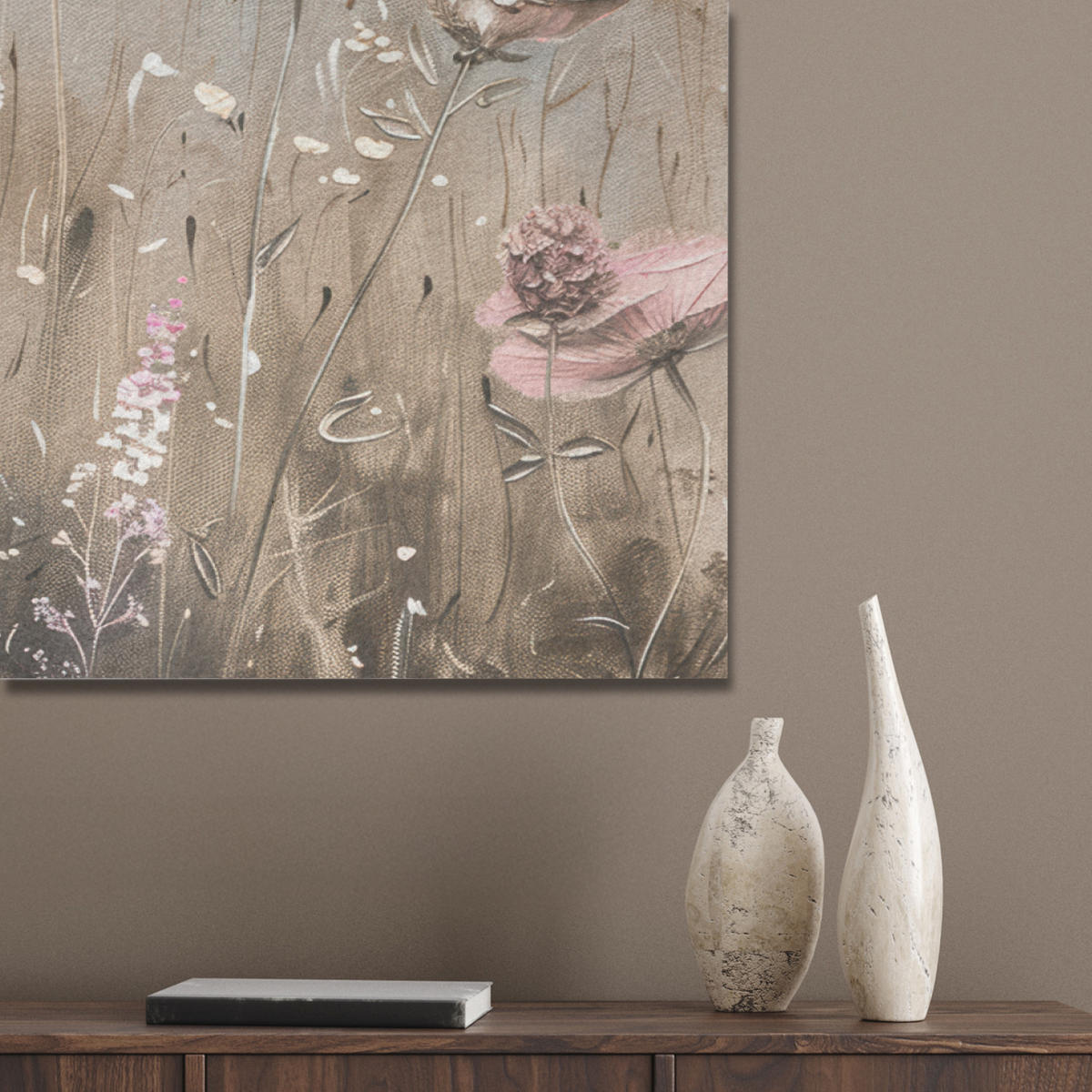 AKUSTIKPANEEL Blumen - Rosa - Modern - Beige 100x70 cm - Beige, Textil (100/0.9/70cm) - MuchoWow