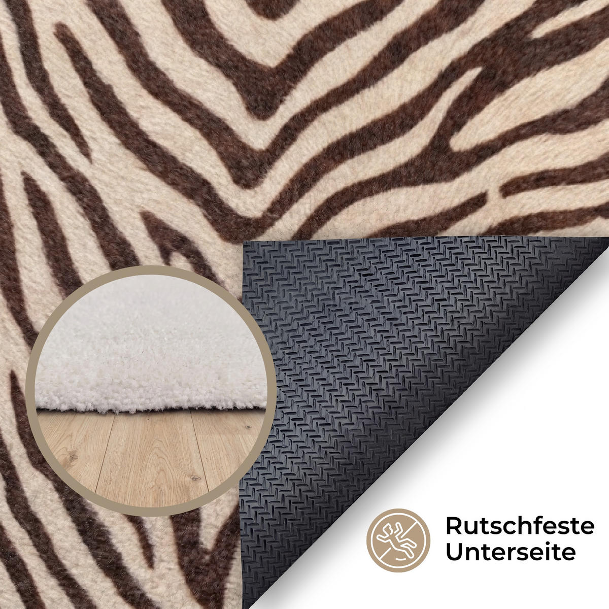 TEPPICH - Zebra - Streifen - Braun - 150x90 cm - Schwarz, Kunststoff/Textil (150/0.4cm) - OnlyWow
