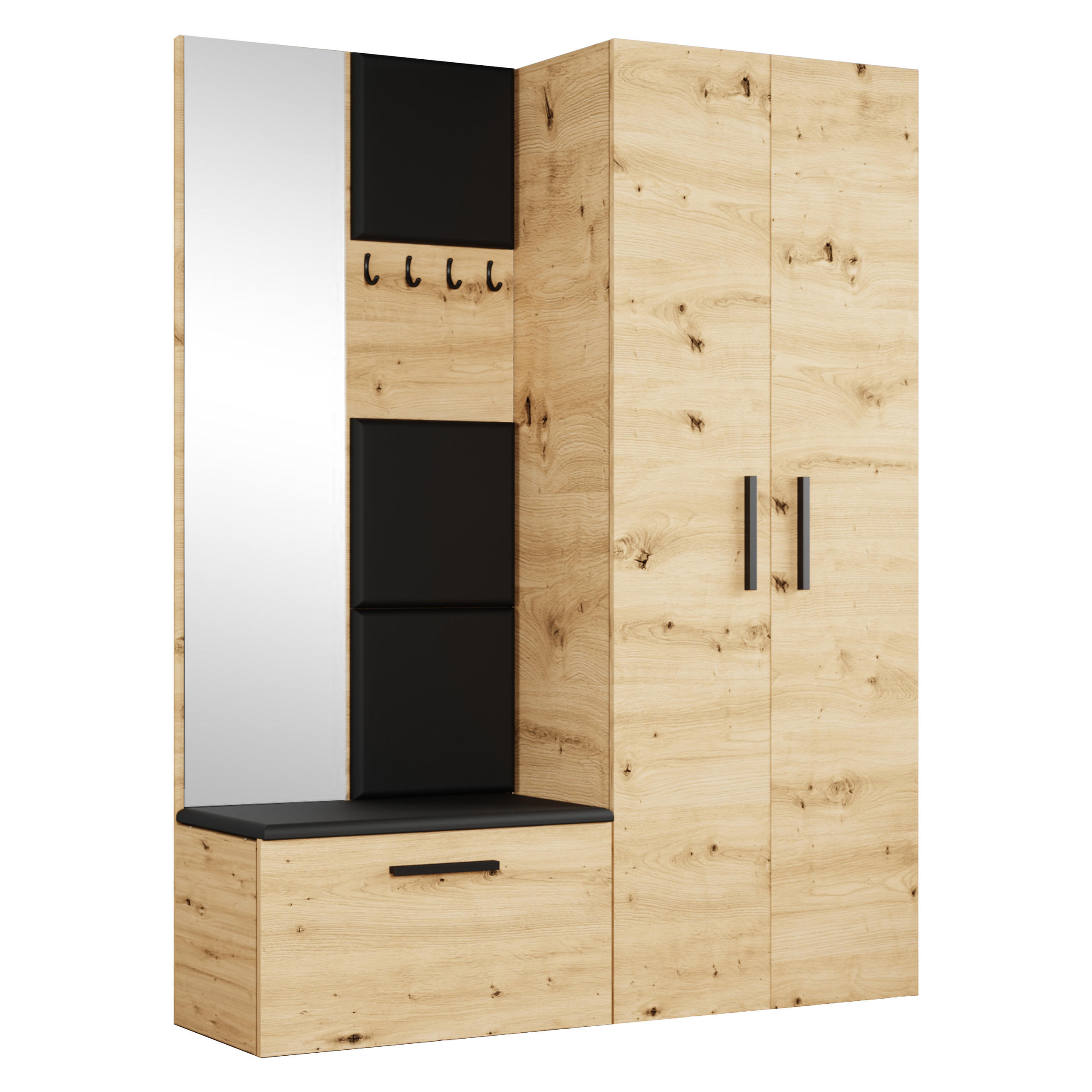 GARDEROBENSCHRANK MODULO 160,6/204/40 cm Modern Garderobe-Set Eiche Artisan - Schwarz/Eiche Artisan, Holzwerkstoff (160.6/204/40cm) - MASSENO