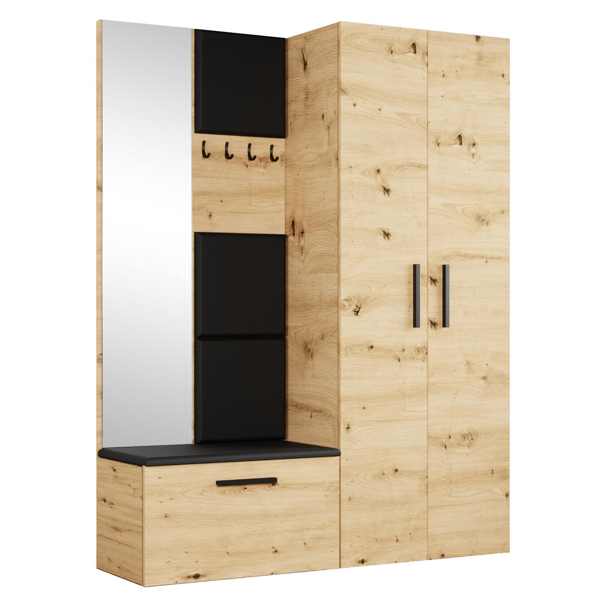 GARDEROBENSCHRANK MODULO 160,6/204/40 cm Modern Garderobe-Set Eiche Artisan - Schwarz/Eiche Artisan, Holzwerkstoff (160.6/204/40cm) - MASSENO