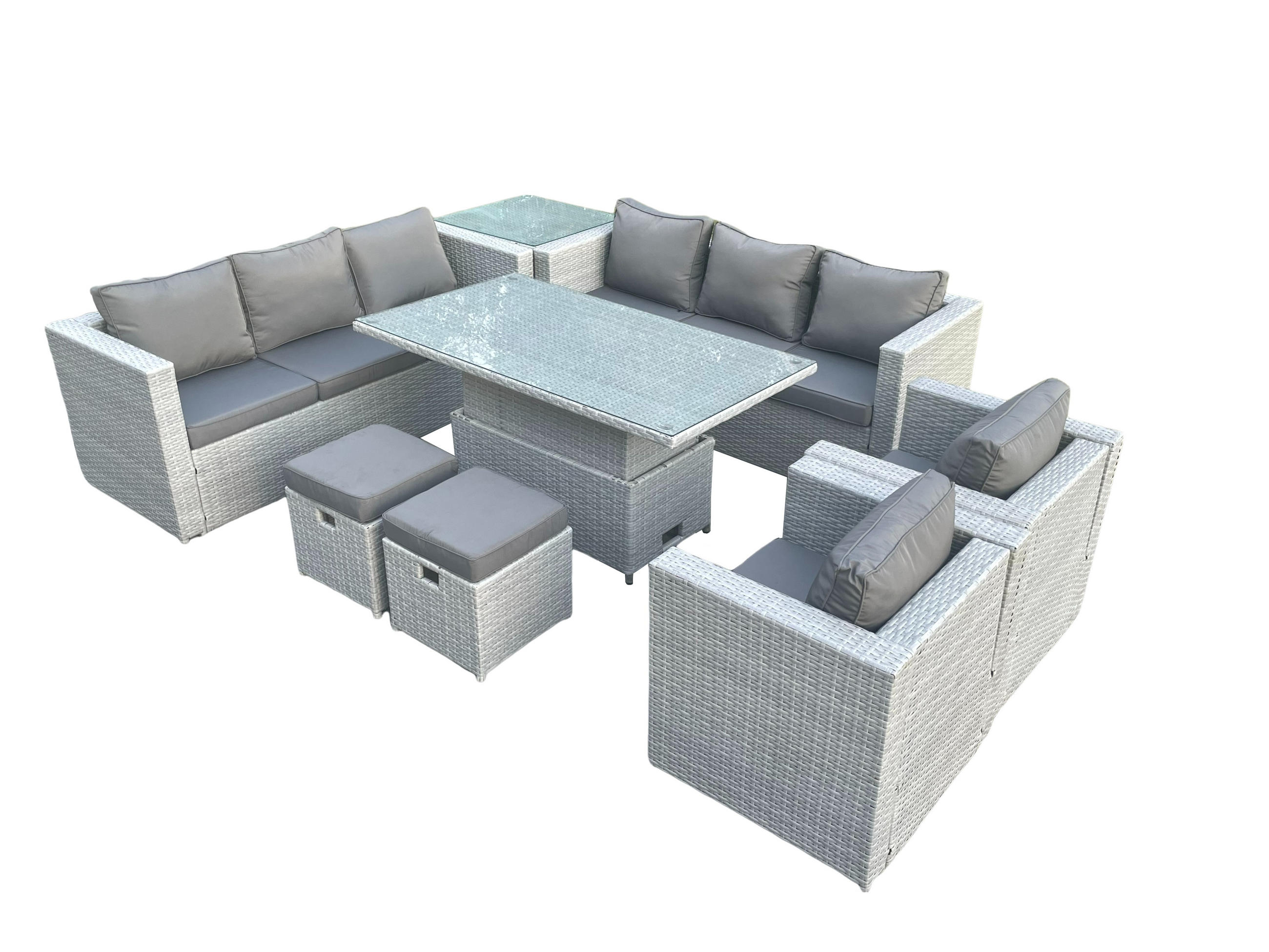 GARTENMÖBEL SET Polyrattan Helles Grau 10-Sitzer - Hellgrau, Metall - Fimous