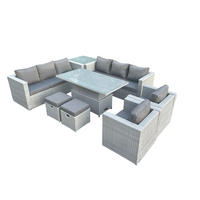 GARTENMÖBEL SET Polyrattan Helles Grau 10-Sitzer - Hellgrau, Metall - Fimous
