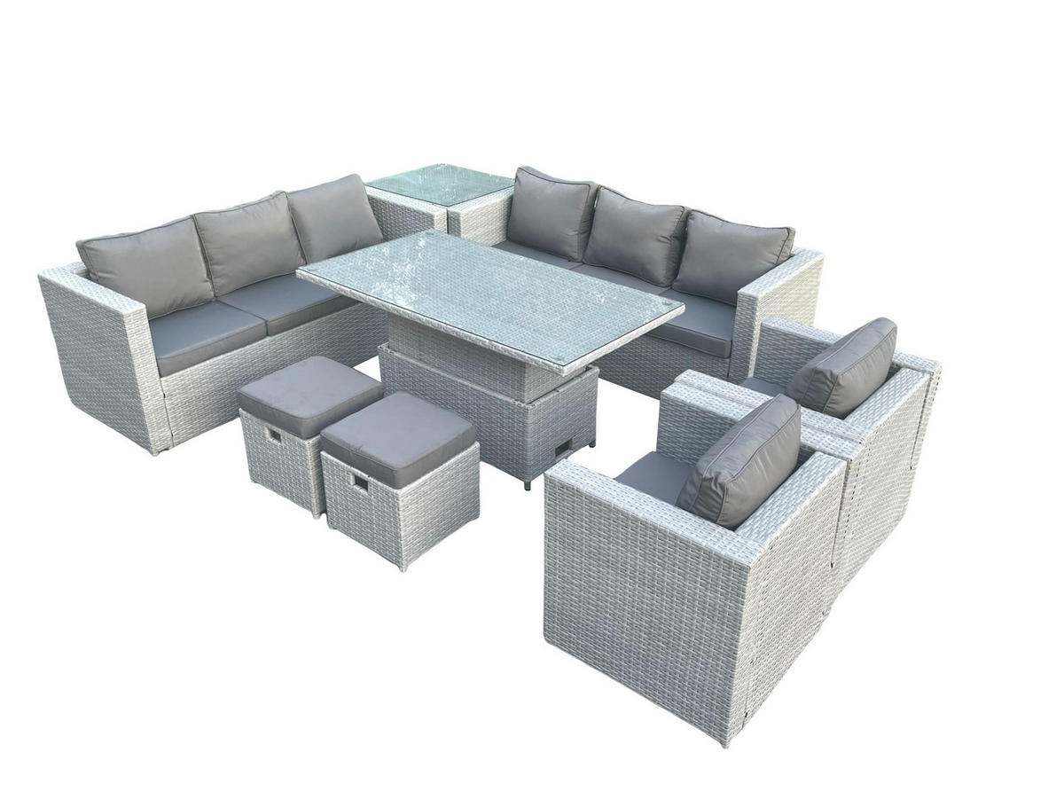 GARTENMÖBEL SET Polyrattan Helles Grau 10-Sitzer - Hellgrau, Metall - Fimous