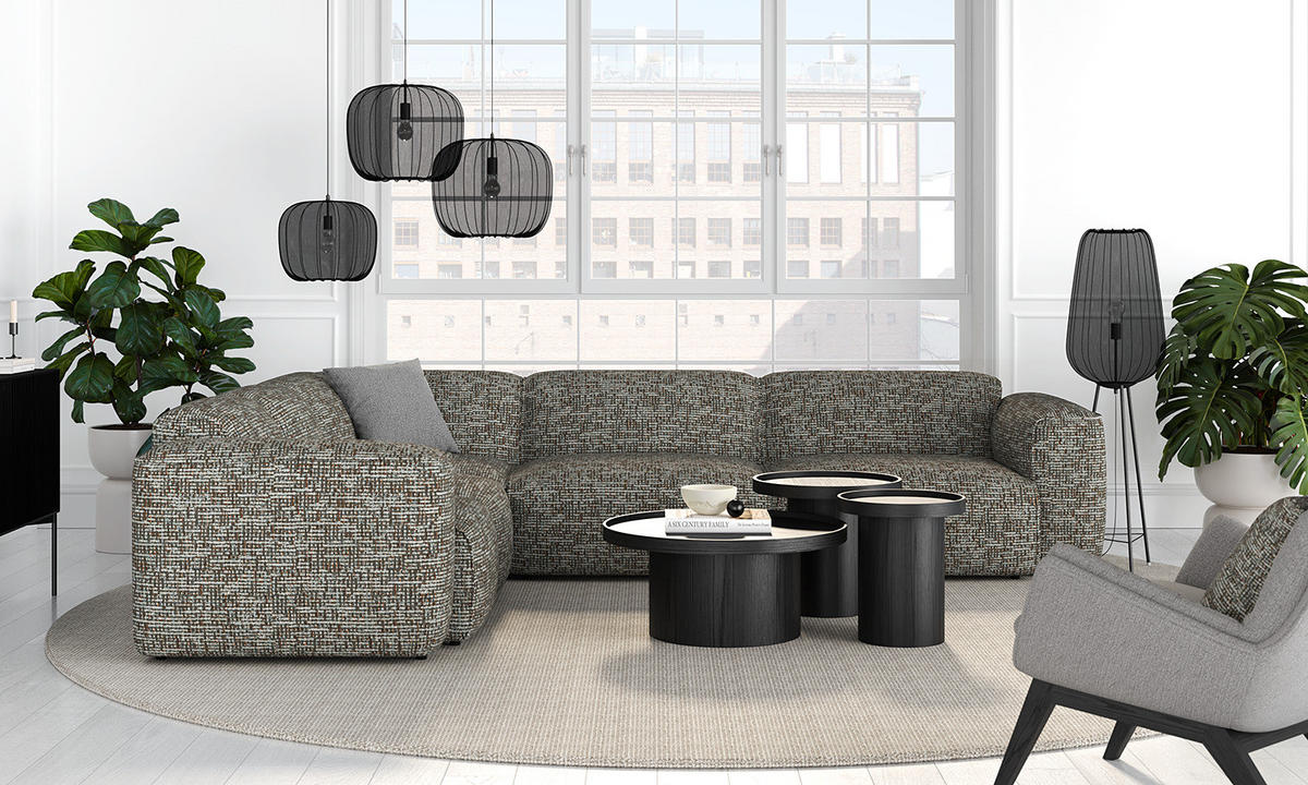 ECKSOFA mit Rundecke - Schwarz/Grau, Kunststoff/Textil (325/260cm) - home24