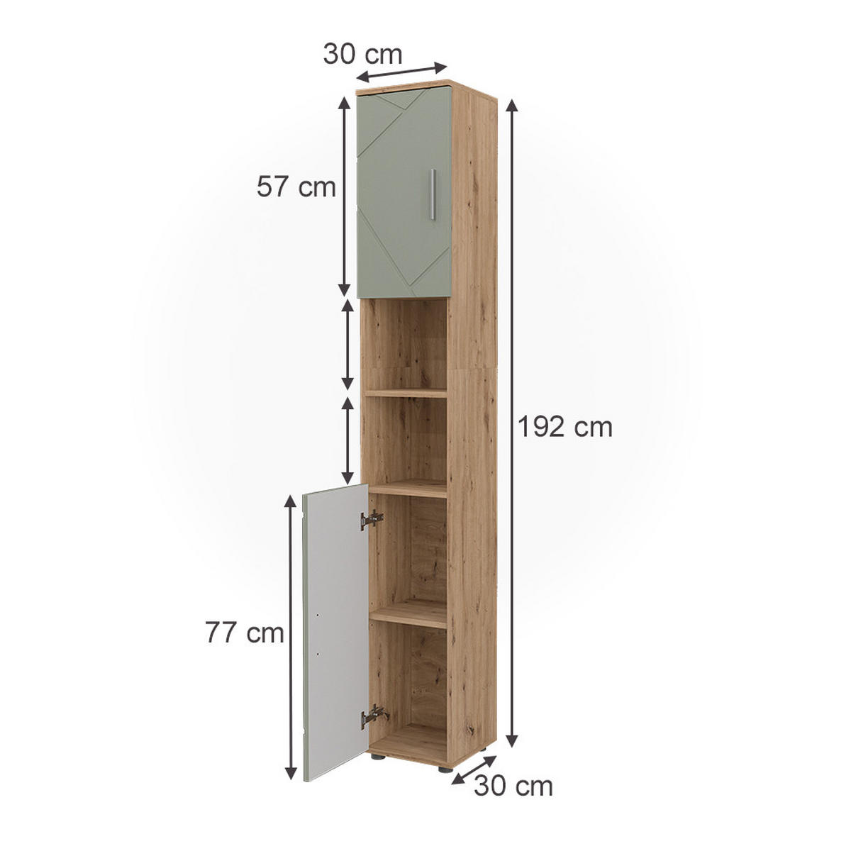 BADSCHRANK Irma Salbeigrün 30 x 192 cm - Salbeigrün, Holzwerkstoff (30/192/30cm) - Vicco